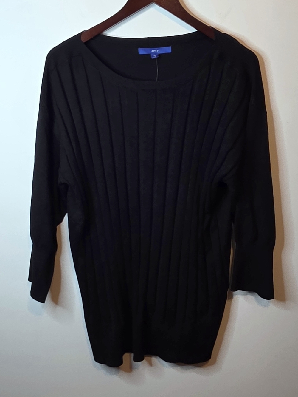 Apt. 9 Black Ribbed Boat Neck Banded Bottom Rib Sweater Quiet Luxury NWT Size XL